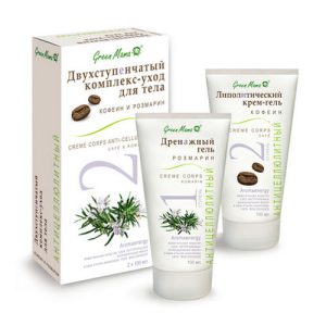 Green Mama, Комплекс-уход для тела «Кофеин и Розмарин», 2х100 мл