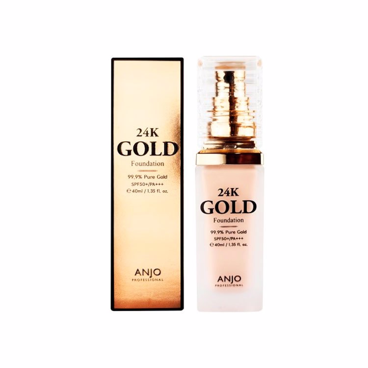 ANJO PROFESSIONAL 24K GOLD FOUNDATION #21 LIGHT BEIGE 40ml, Профессиональная тональная основа 24k золотом #21 Светло-бежевый