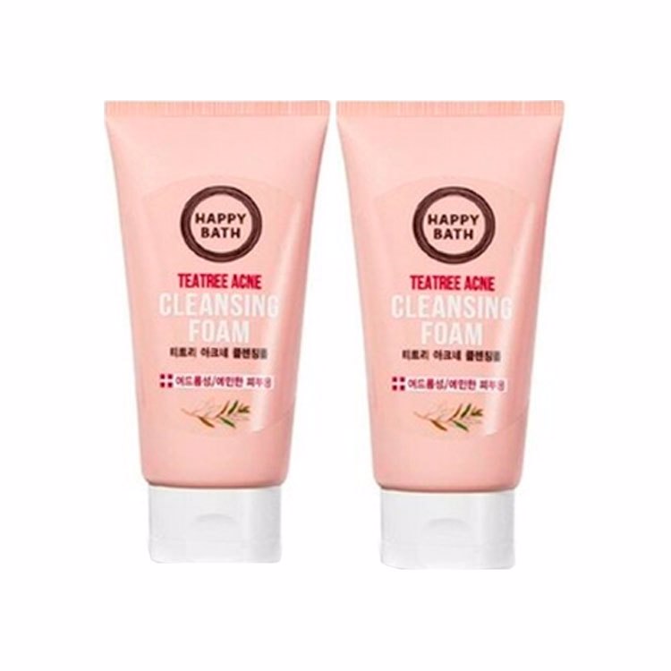 HAPPY BATH TEATREE ACNE CLEANSING FOAM 2IN1 (150gr+150gr), Пенка для умывания от акне с маслом чайного дерева
