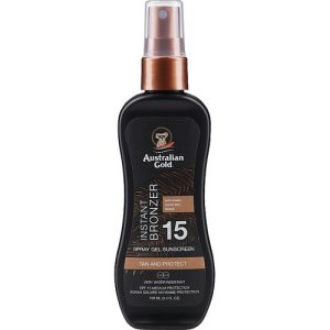 Australian Gold Spray Gel Sunscreen with Instant Bronzer SPF 15 PA +++, Спрей-гель для загара с бронзатором