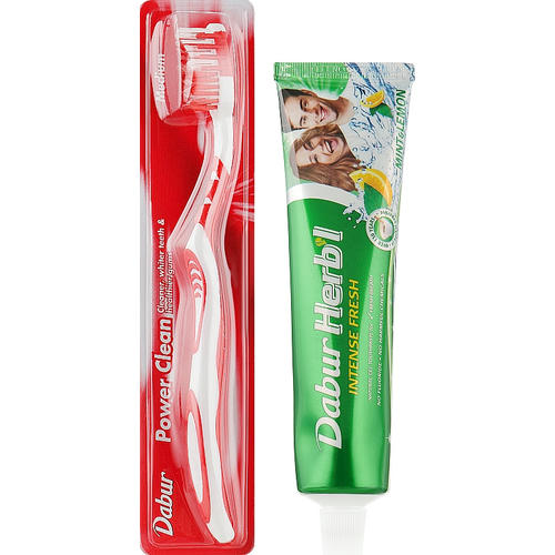 Набор "Mint & Lemon", красный, Dabur Herb`l (toothbrush/1шт + toothpaste/150g) — изображение 2