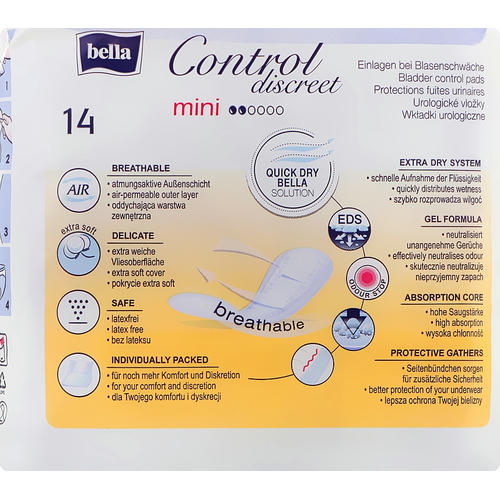 Bella Control Discreet Mini Bladder Control Pads, Урологические прокладки для женщин, 14 шт. — изображение 2