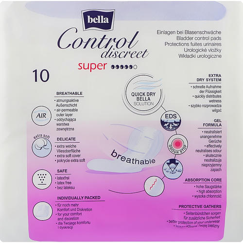 Bella Control Discreet Super Bladder Control Pads, Урологические прокладки для женщин, 10 шт. — изображение 2