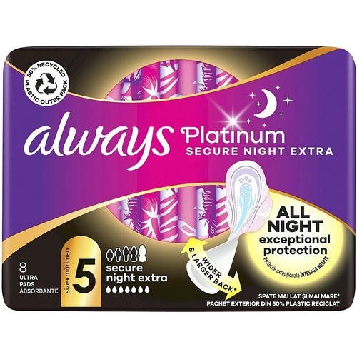 Always Ultra Secure Night Extra, Гигиенические прокладки, размер 5, 8 шт — изображение 2
