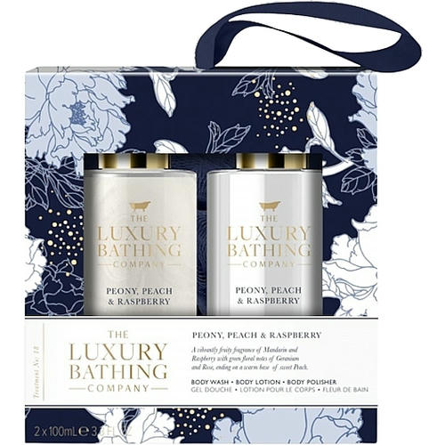 Набор, Grace Cole The Luxury Bathing Peony Peach And Raspberry (b/wash/100ml + b/cr/100ml + sponge/1pc)