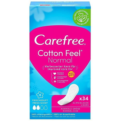 Carefree Cotton Fresh, Гигиенические ежедневные прокладки со свежим ароматом, 34шт