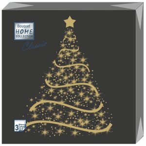 Салфетки Home Collection 33*33 12шт 3-сл Волшебная ель на черном НГ
