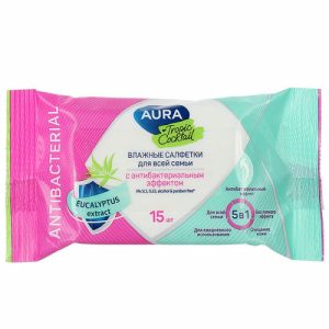 Салфетки влажные Aura Тропический коктейль антибактериальные 15 шт