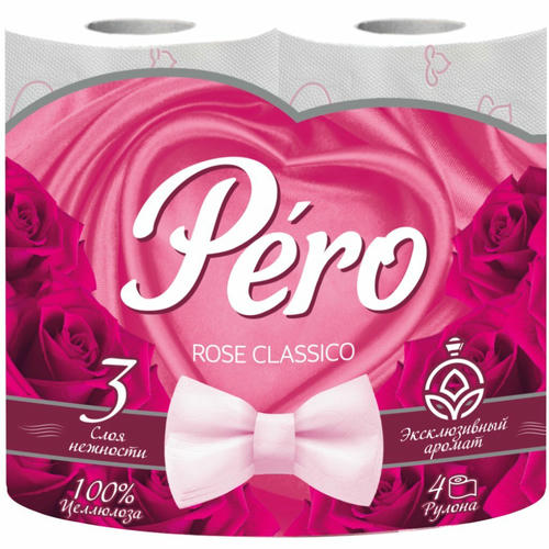 Туалетная бумага Pero Rose 3 слоя 4 шт с втулкой белая, ароматизированная