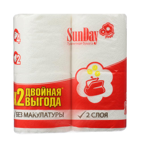 Туалетная бумага SunDay 2-х слойная белая, 4шт — изображение 2