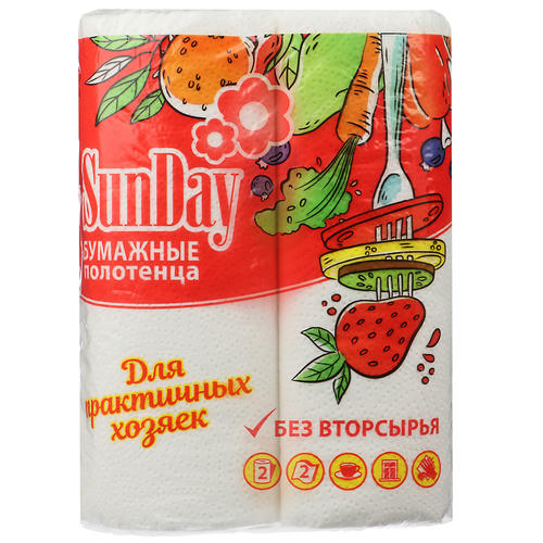 Полотенца бумажные Sunday, двухслойные, 2 рул — изображение 2