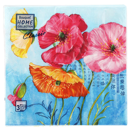 Салфетки 33*33, 3сл, 20шт Bouquet Home Collection Classic "Акварельные маки" — изображение 2