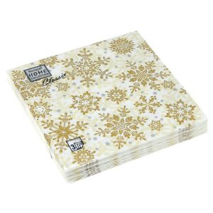 Салфетки 33х33, 3слоя, 20л, Bouquet Home Collection Classic, "Золотые снежинки на бежевом"