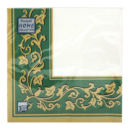 Салфетки 20л, Bouquet Home Collection Classic, 3хсл., "Золотые узоры зеленый фон" — изображение 2