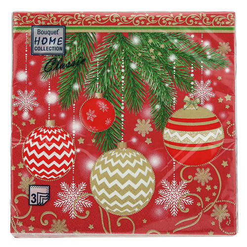 Салфетки 20л, Bouquet Home Collection Classic, 3хсл., "Елочные украшения" 33х33 — изображение 2
