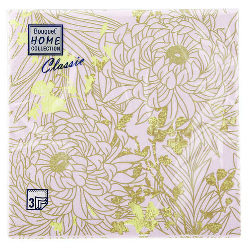 Салфетки 33*33, 3сл, 20шт Bouquet Home Collection Classic "Золотые цветы на сиреневом" — изображение 2