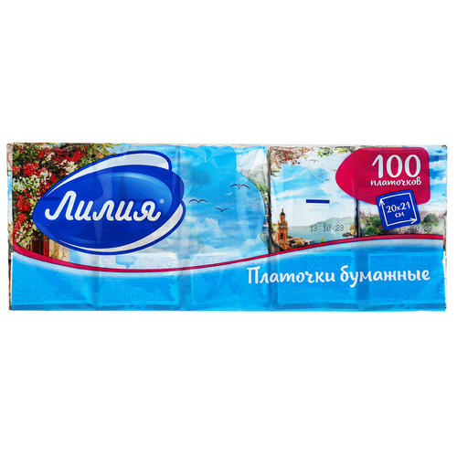 Платочки бумажные универсальные "Лилия Лето" 2-х слойные, 10 листов, набор 10шт, белый — изображение 2
