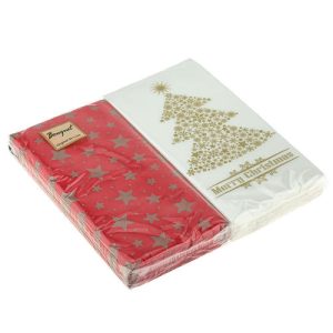Салфетки 33х33, 2 слоя, 20л, Bouquet Original de Luxe, "Золотая ель на белом MIX с красным"