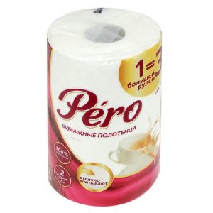 Полотенце бумажное 2-х слойное "Grand Pero" 1 рулон, 33м, размер листа 23х12,5см, белый