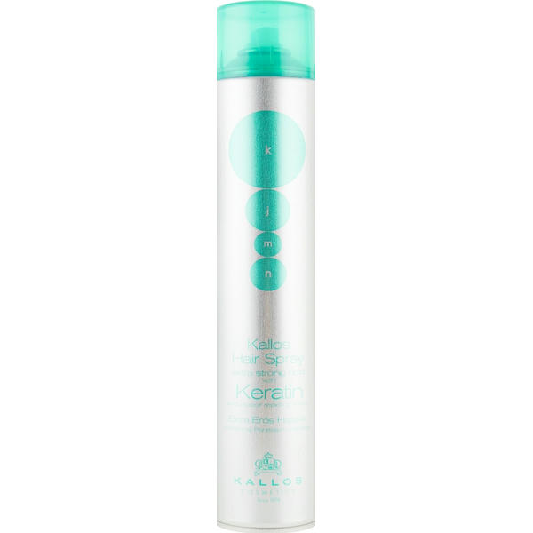 Kallos Cosmetics Hair Spray Extra Strong Hold With Keratin and vapour repelling effect, Лак-спрей для волос экстрасильной фиксации с кератином и протеинами шелка