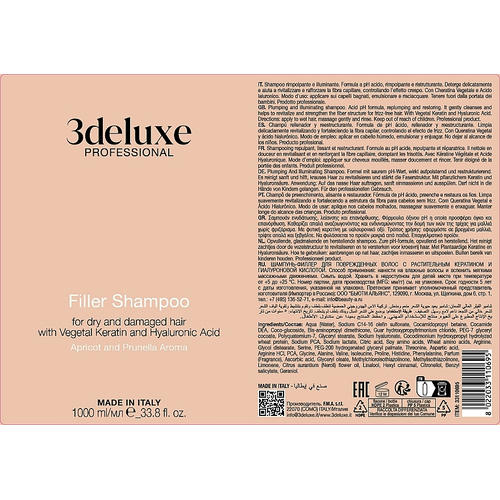 3DeLuXe Filler Shampoo For Dry And Damaged Hair With Vegetal Keratin And Hyaluronic Acid, Шампунь-филлер для поврежденных волос с растительным кератином и гиалуроновой кислотой — изображение 2