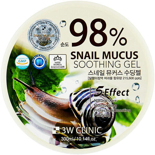 3W Clinic Гель универсальный с улиточным муцином 98% - Snail mucus soothing gel, 300мл — изображение 2