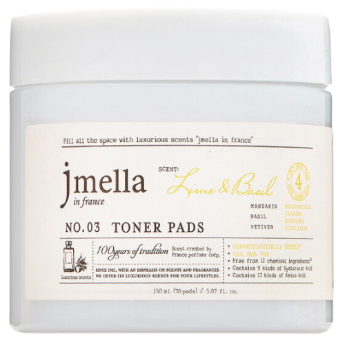 Jmella Увлажняющие пэды (70шт) Toner Pads Lime & Basil 150мл