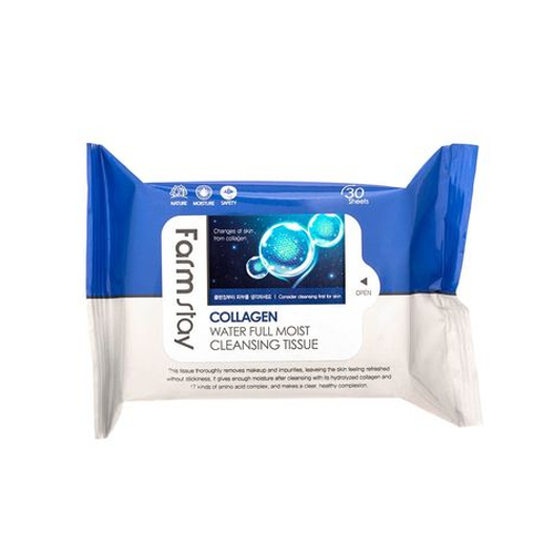 FARMSTAY, Очищающие увлажняющие салфетки Collagen Water Full Moist Cleansing Tissue, 30 шт