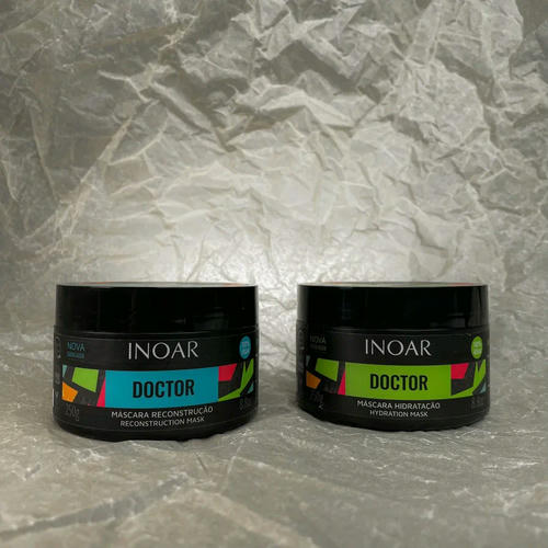 INOAR, Набор INOAR Doctor Mask Hydration – Маска для волос «Увлажнение», 250 гр. + INOAR Doctor Mask Reconstruction – Маска для волос «Реконструкция», 250 гр