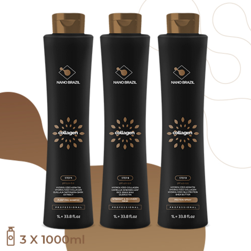 NANO BRAZIL, Набор для волос COLLAGEN (шаг 1 + шаг 2 + шаг 3), 3х1000 мл