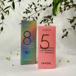 MASIL, НАБОР "ЗАЩИТА ЦВЕТА", МЯГКИЙ ШАМПУНЬ ДЛЯ СИЯНИЯ ВОЛОС С ПРОБИОТИКАМИ 150 МЛ, ИНТЕНСИВНАЯ МАСКА ДЛЯ ПОВРЕЖДЕННЫХ ВОЛОС 8 SECONDS 100 МЛ