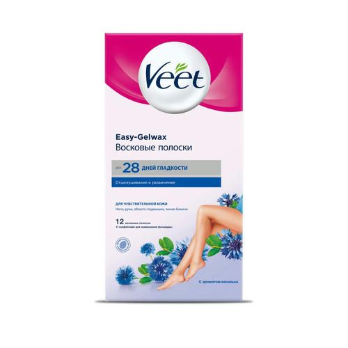 Восковые полоски для депиляции Veet для чувствительной кожи 12шт