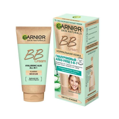 Увлажняющий BB крем для лица Garnier Гиалуроновый Алоэ-Уход 5 в 1 светло-бежевый 50мл — изображение 2