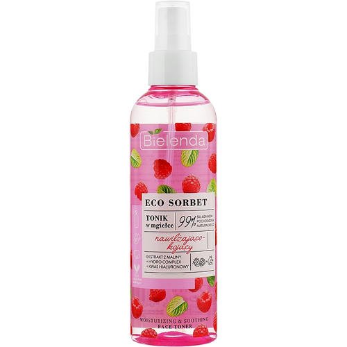Bielenda Eco Sorbet Moisturizing & Soothing Face Toner - Тоник-спрей для лица с экстрактом малины, 200 мл.