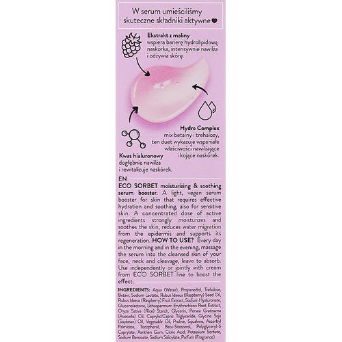 Bielenda Eco Sorbet Moisturizing & Soothing Serum Booster - Сыворотка-бустер для лица с экстрактом малины, 30 мл. — изображение 3