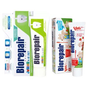 Биорепейр Набор детских зубных паст: Strawberry 50 мл + Mint 75 мл (Biorepair, Детская гамма)