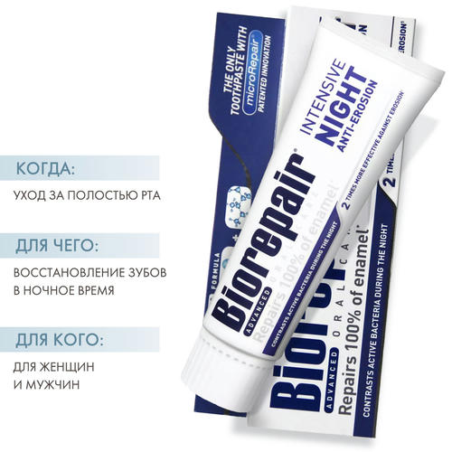Биорепейр Зубная паста Intensive Night "Ночное восстановление зубов", 75 мл (Biorepair, Ежедневная забота) — изображение 2