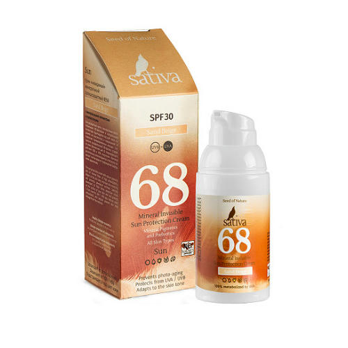 Сатива Крем солнцезащитный с тонирующим эффектом "№ 68 Sand Beige SPF 30, 30 мл (Sativa, Help!)