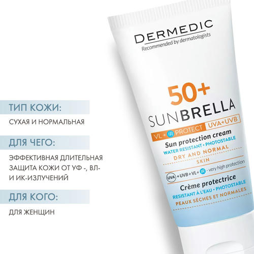 Дермедик Набор для сухой и нормальной кожи: солнцезащитный крем SPF 50+ 50 г и Мицеллярная вода Гидреин 3 Гиалуро Hialuro Micellar Water H20 100 мл (Dermedic, Sunbrella) — изображение 2
