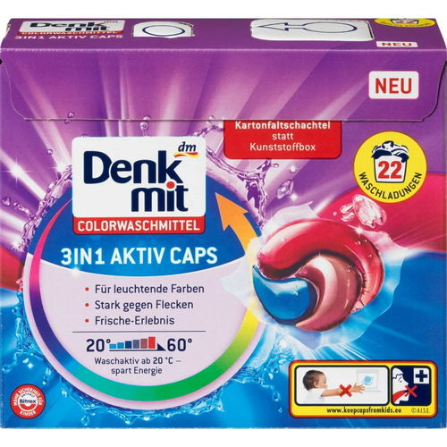 Капсулы для стирки цветных вещей Denkmit 3in1 Aktiv Caps 22 шт