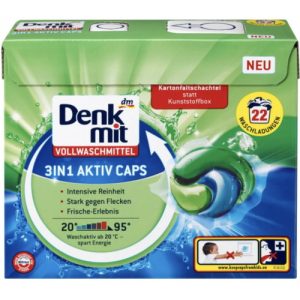 Капсулы для стирки белых вещей Denkmit 3in1 Aktiv Caps 22 шт