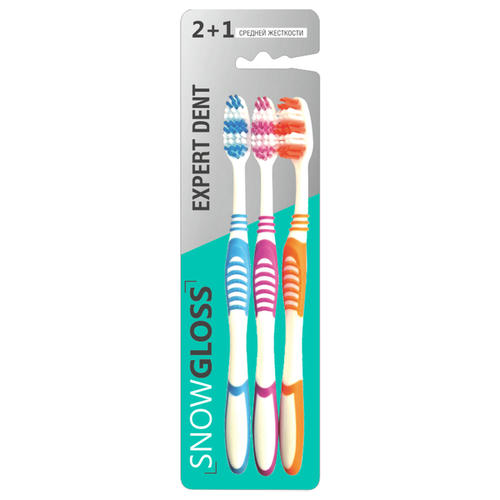 Набор зубных щеток Snow Gloss Expert Dent, средняя жесткость, 3шт