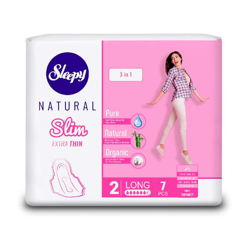 Sleepy Natural Прокладки женские гигиенические Long, 7шт, 10х9см