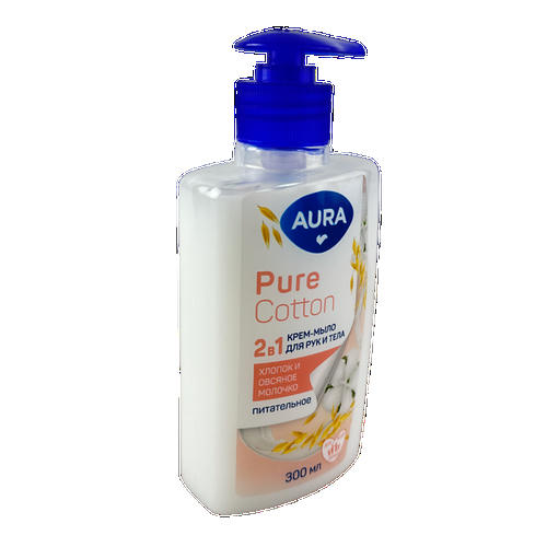 Мыло жидкое Aura Pure 2в1 Хлопок и овсяное молочко, дозатор, 300мл — изображение 2