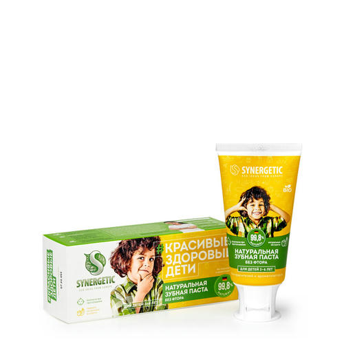 Зубная паста Synergetic Клубничка и банан желтая 3-6 лет 50гр — изображение 2