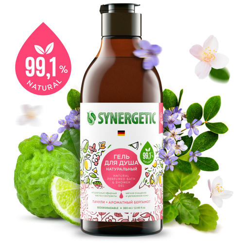 Биоразлагаемый натуральный гель для душа SYNERGETIC Пачули и ароматный бергамот, 0,38л