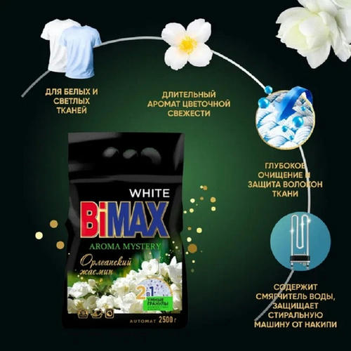 Стиральный порошок для белого белья BiMax Aroma mystery Орлеанский Жасмин, 2.5кг — изображение 2