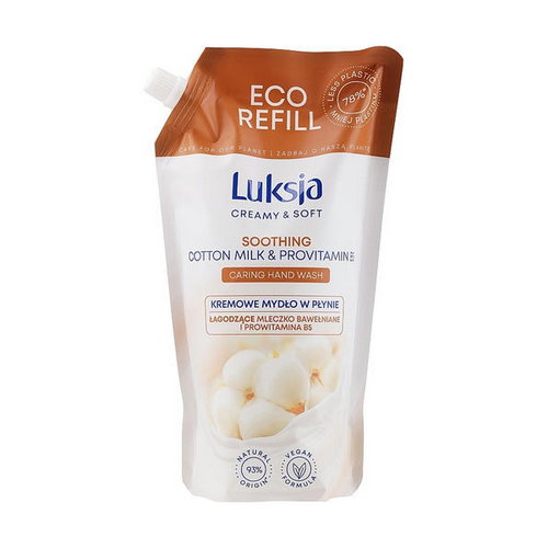 Жидкое крем-мыло с ухаживающим комплексом, Luksja Creamy & Soft Cotton milk & Provitamin B5 Hand Wash (дой-пак) — изображение 2
