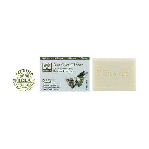Натуральное оливковое мыло с маслом какао и мятой, BIOselect Pure Olive Oil Soap Cocoa Butter & Mint — изображение 2