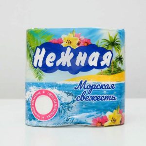 Туалетная бумага «Нежная» со втулкой, цветная, «Морская», 2 слоя, 4 рулона